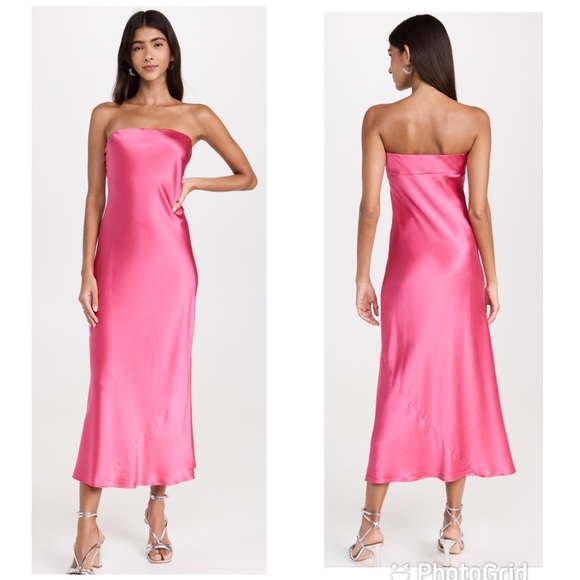 NEW Reformation Joana Silk Midi Dress Flambé Pink Size Large - Picture 1 of 8